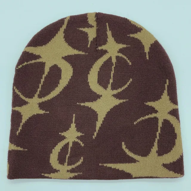 Five Pointed Star Men's And Women's Jacquard Knitted Hats Coffee Beige - Shop at LoveMi