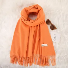 Women's Fashionable All-match Cashmere Tassel Double-sided Scarf - 12 Orange Yellow - View 1