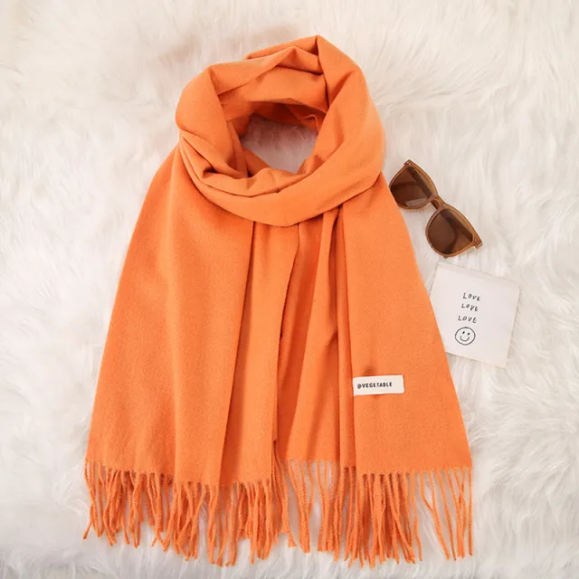 Women's Fashionable All match Cashmere Tassel Double sided Scarf 12 Orange Yellow - Shop at LoveMi