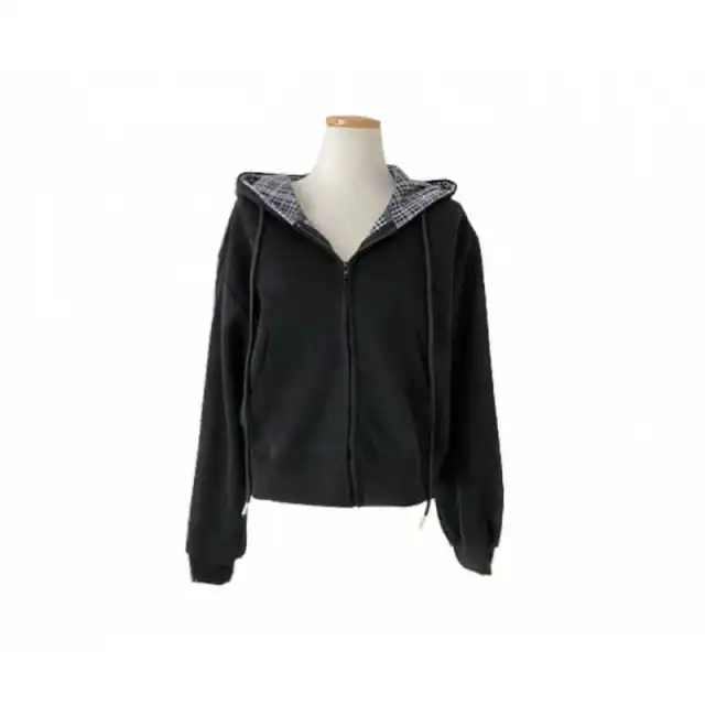 Korean Chic Casual Loose Temperament All match Plaid Stitching Hooded Sweater Black - Shop at LoveMi