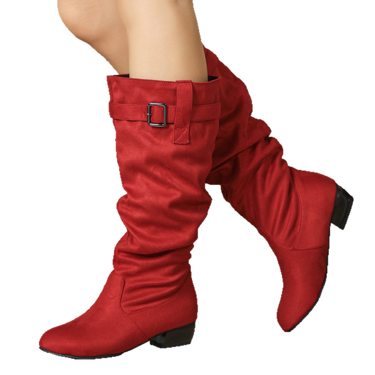 Suede Pointed-Toe Mid-Calf Boots