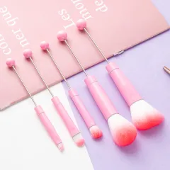 DIY Metal Handle Beaded Makeup Brush Suit - Pink Handle - View 1