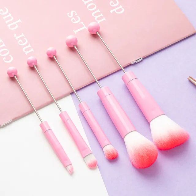 DIY Metal Handle Beaded Makeup Brush Suit Pink Handle - Shop at LoveMi