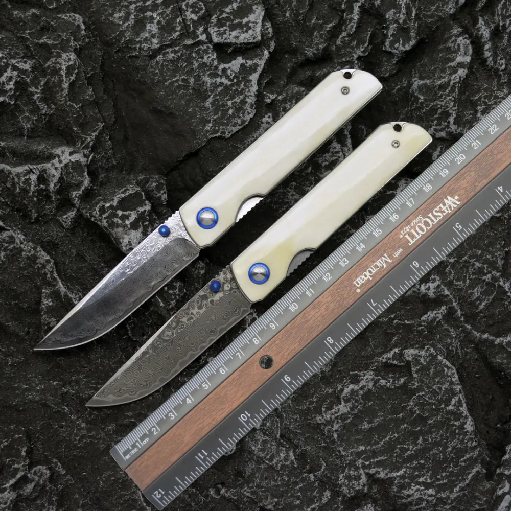 Damascus Steel a Folding Knife Foldable and Portable Outdoor