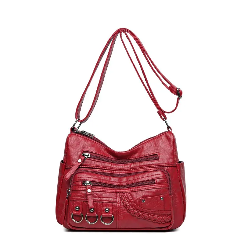 Women's Fashion Casual Soft Leather Bag - Red