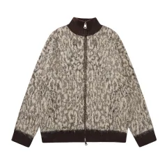 Double-headed Zipper Leopard Cardigan Sweater American Retro - Apricot - View 1