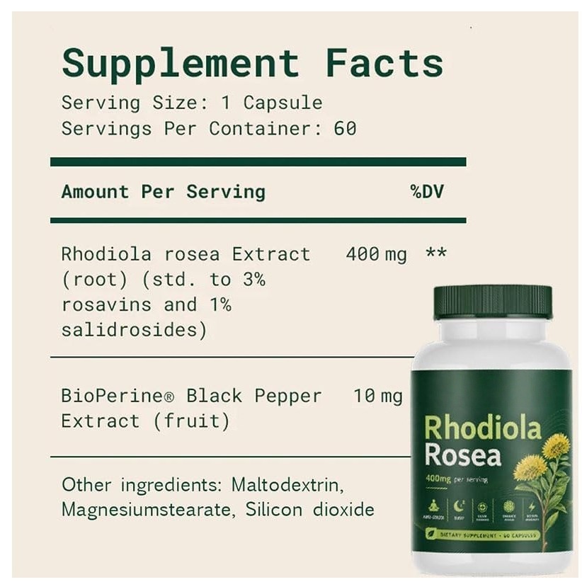 60 Rhodiola Rosea Capsules In A Bottle 2