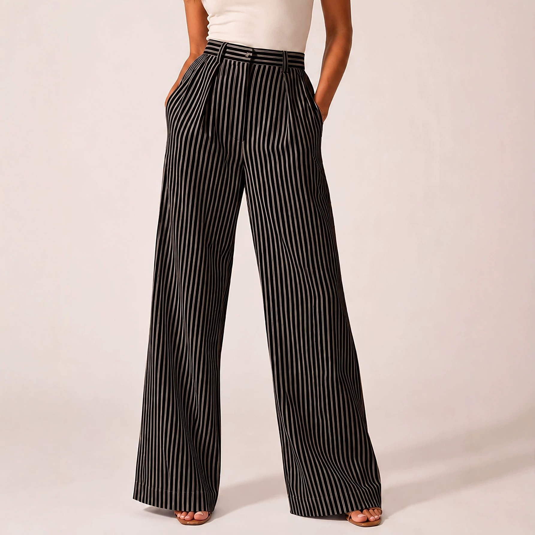 Stylish Striped Versatile Wide-leg Relaxed-fit Suit Trousers