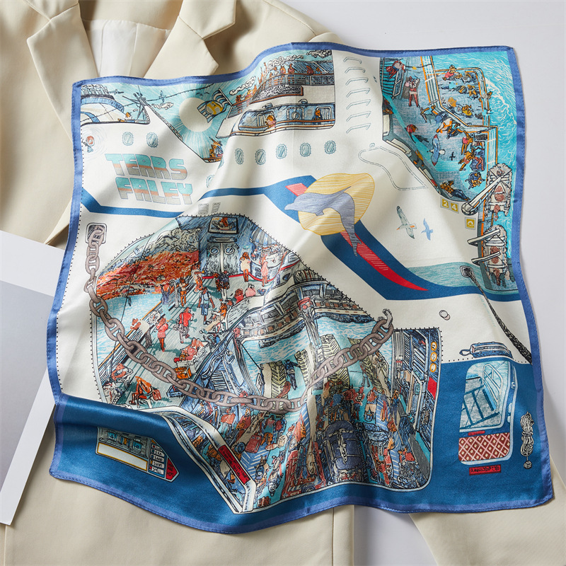 Black Four-Panel Silk Authentic Silk Scarf