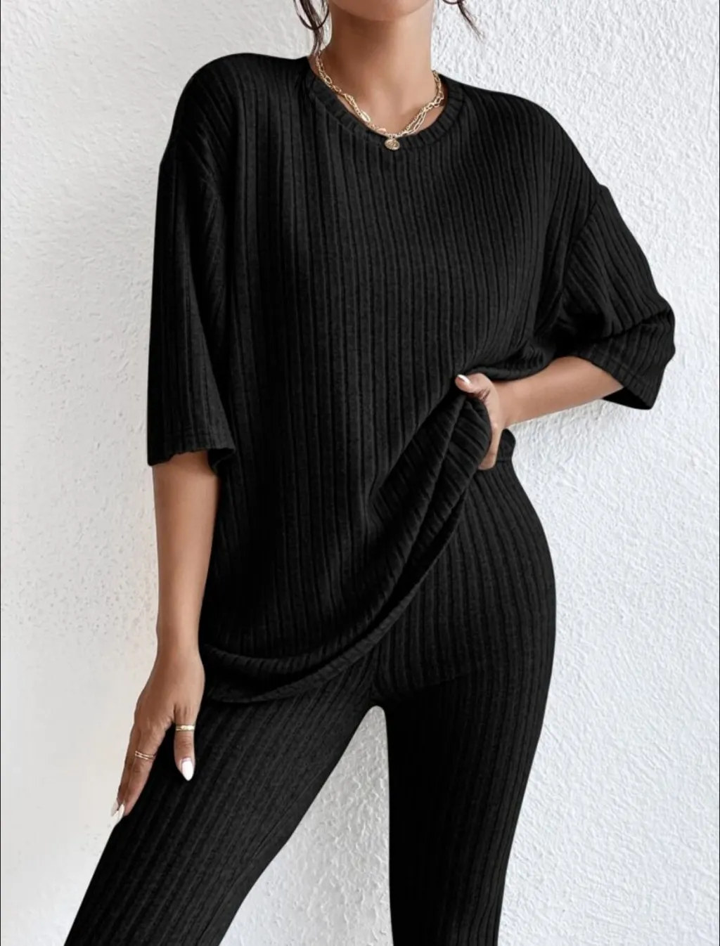 Women's Loose Casual Trousers Solid Colour Fashion Homewear Suit - Black