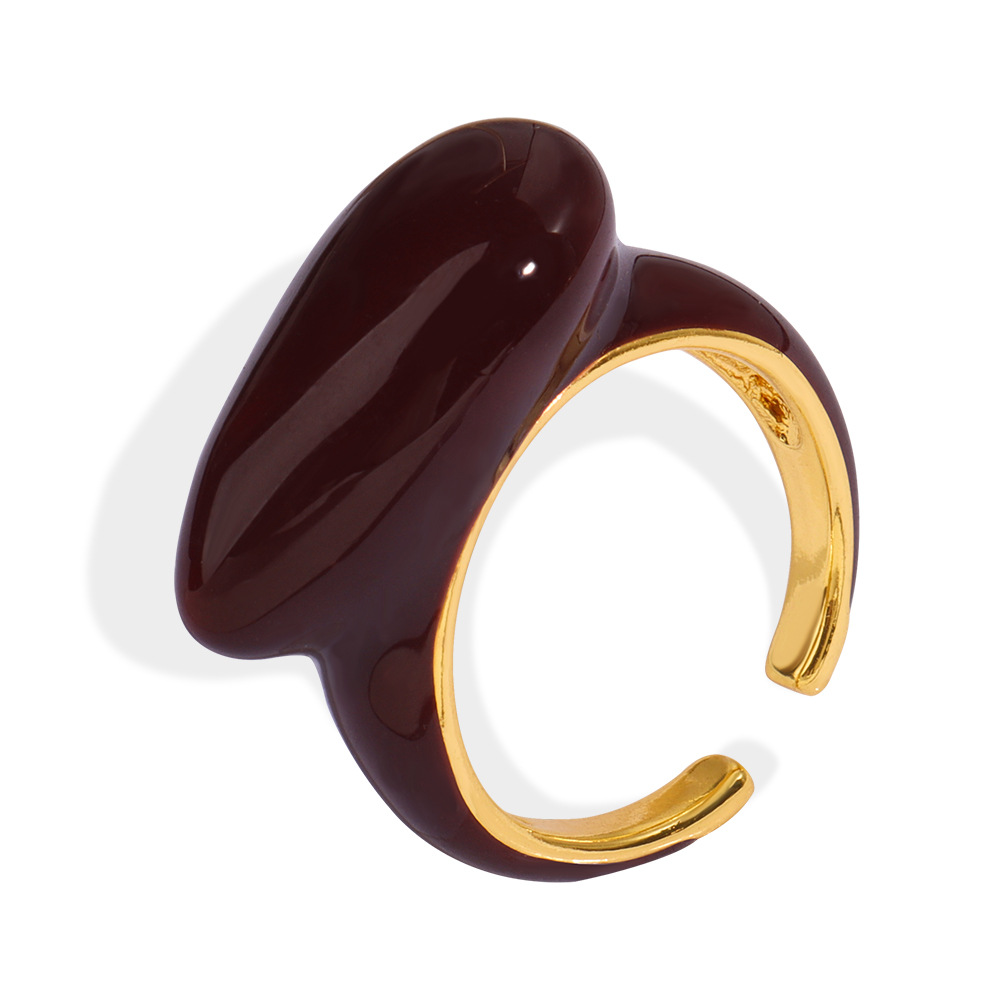 Niche Court Style Vintage Copper Material Colored Enamel Glaze Drop-shaped Open Ring