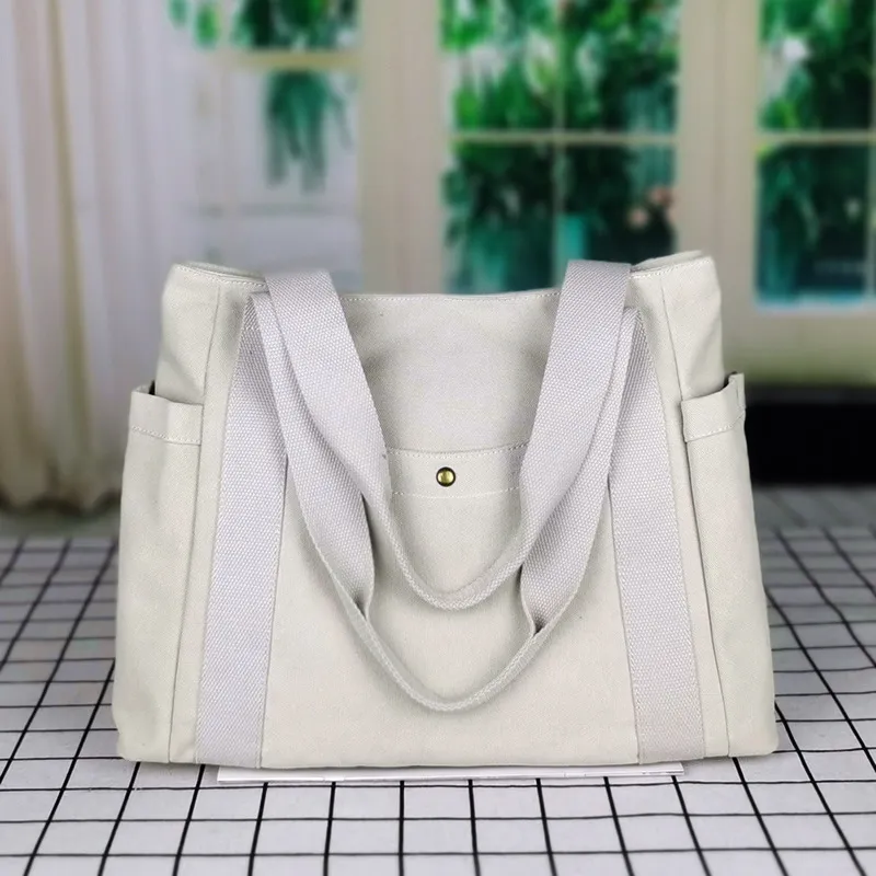 Large Capacity Canvas Tote Bag - Beige