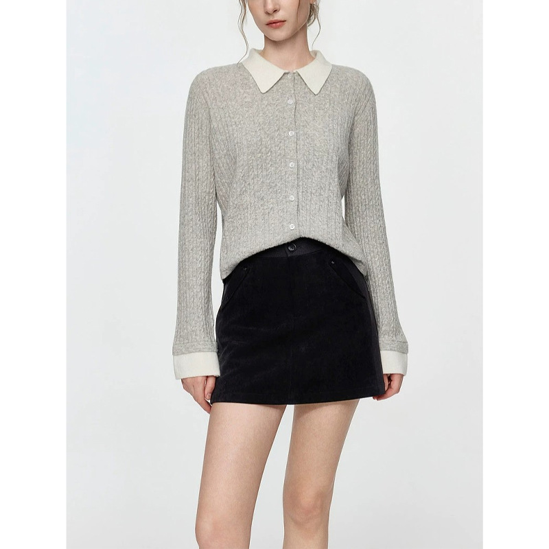 Cabled Lapel Knitted Sweater
