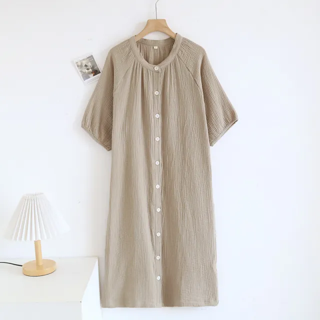 Japanese Crepe Pure Cotton Nightdress Women's Loose Homewear Green - Shop at LoveMi