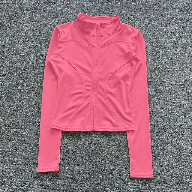 Yoga Clothes Sports Jacket Women's Tight Long sleeved Quick drying Breathable Top Raspberry Red - Shop at LoveMi