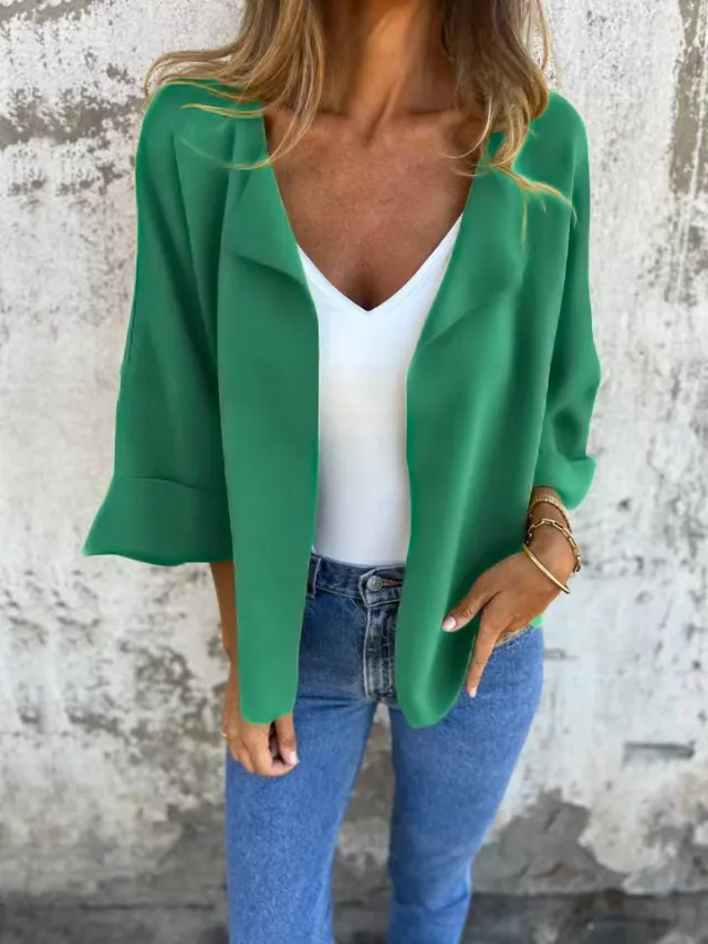 Women's Casual Suede Cardigan Solid Color Polo Collar Coat Green - Shop at LoveMi
