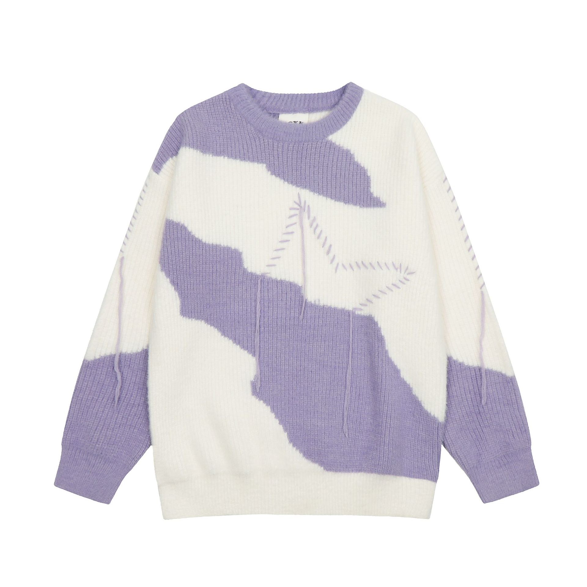 Vintage Color-block Crew Neck Knitted Sweater