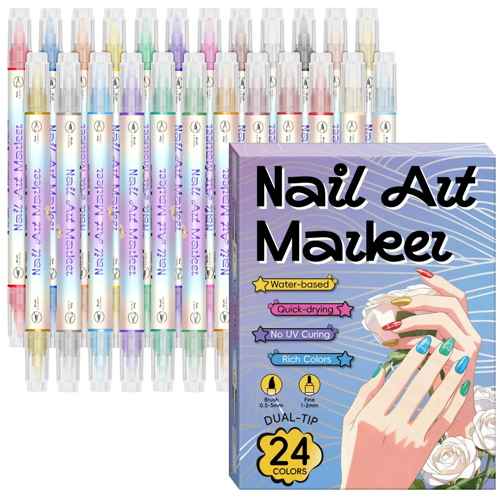 Nail Art Graffiti Pen 12-Color Waterproof Quick-Drying Acrylic Nail Marker Pen