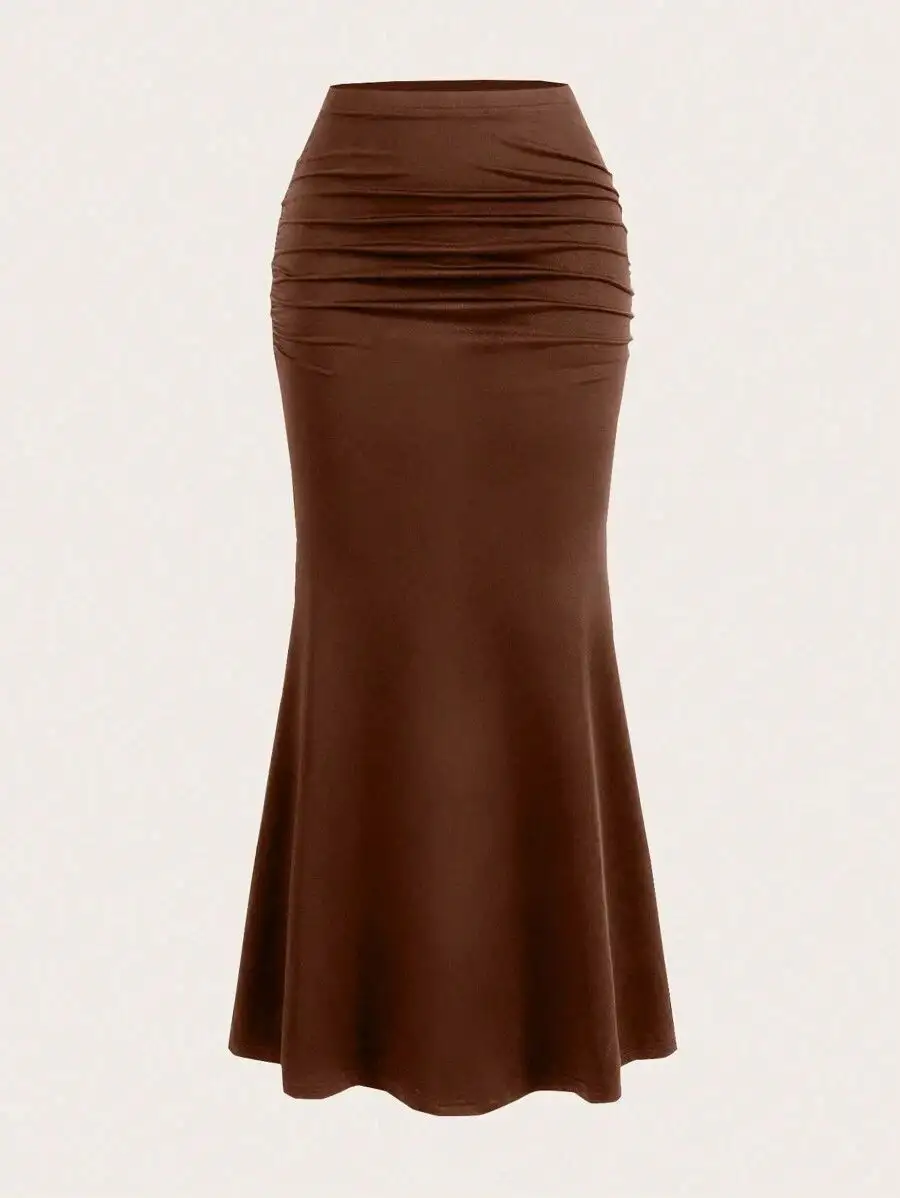 High-waisted Figure-hugging Mermaid Skirt With Pleats