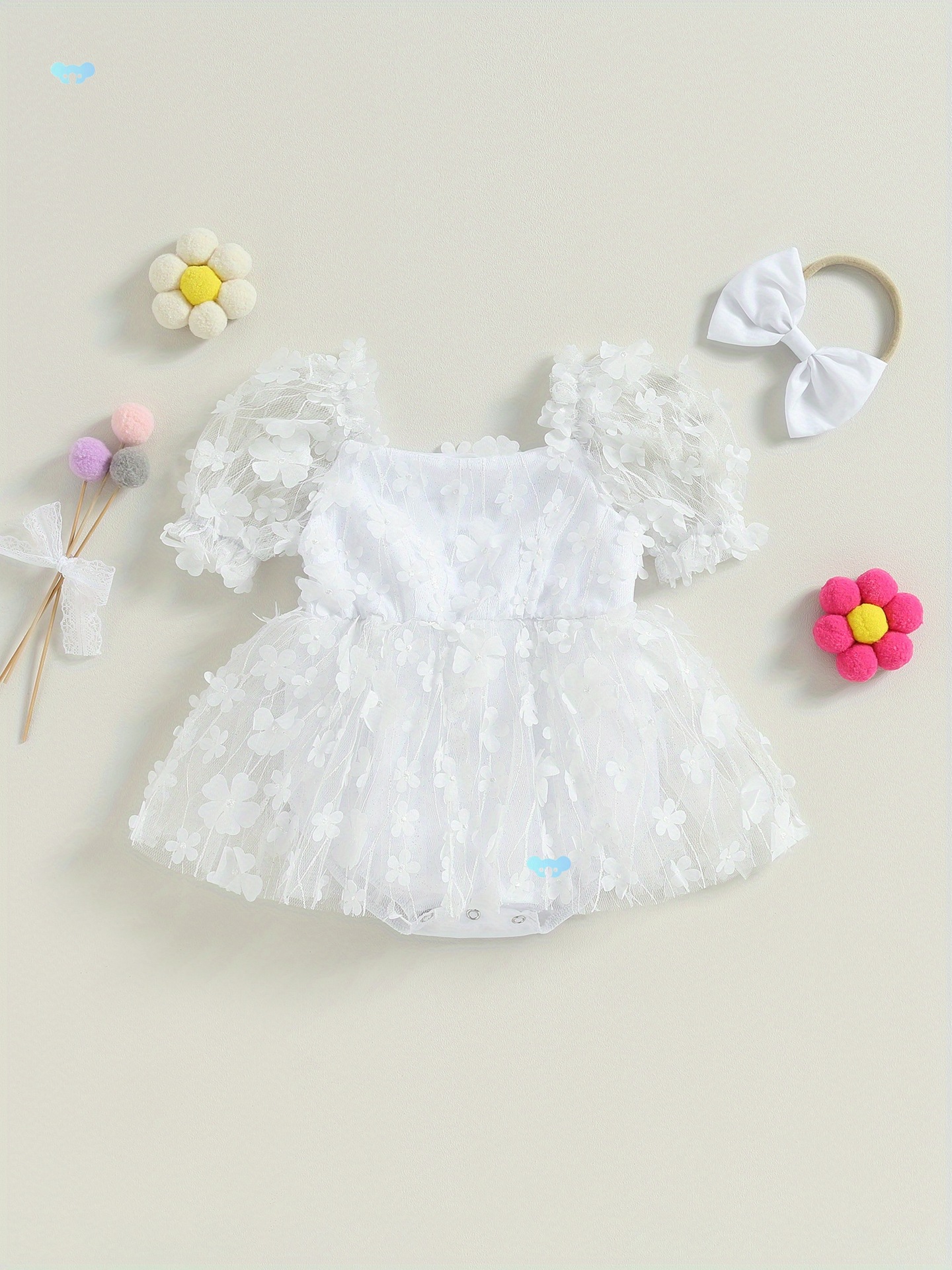 Two-piece Floral Short-sleeve Romper Set For Baby Girls