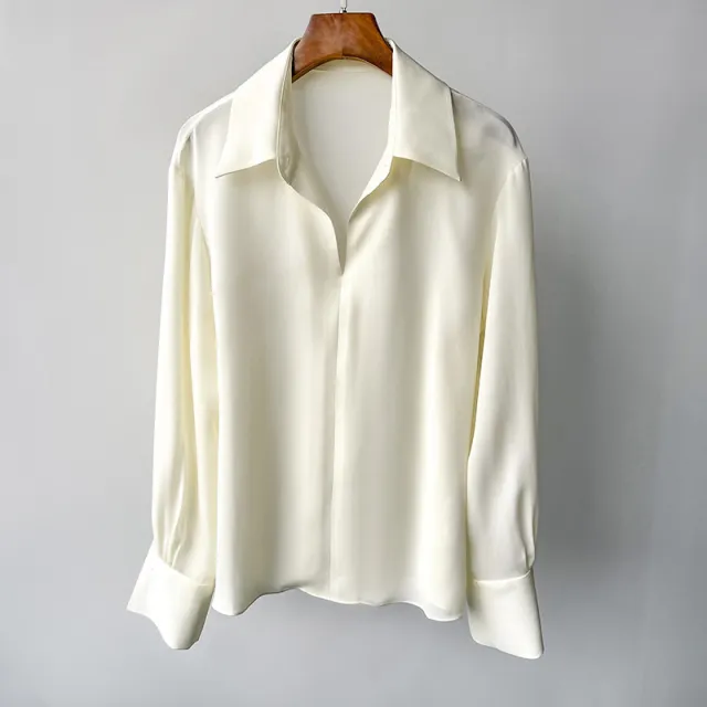 Straight Silky Pendant Comfortable Shirt Beige - Shop at LoveMi