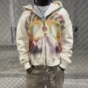 Athletic-style Zip-up Hoodie With Letter Graffiti Print view 1