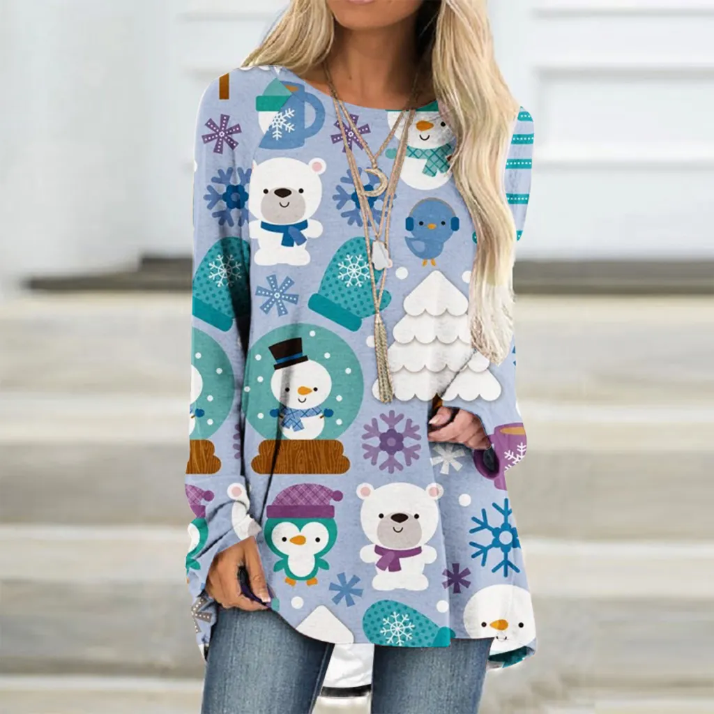 Women's Fashion Casual 3d Printing Round Neck Long Sleeve Top - Rq238114