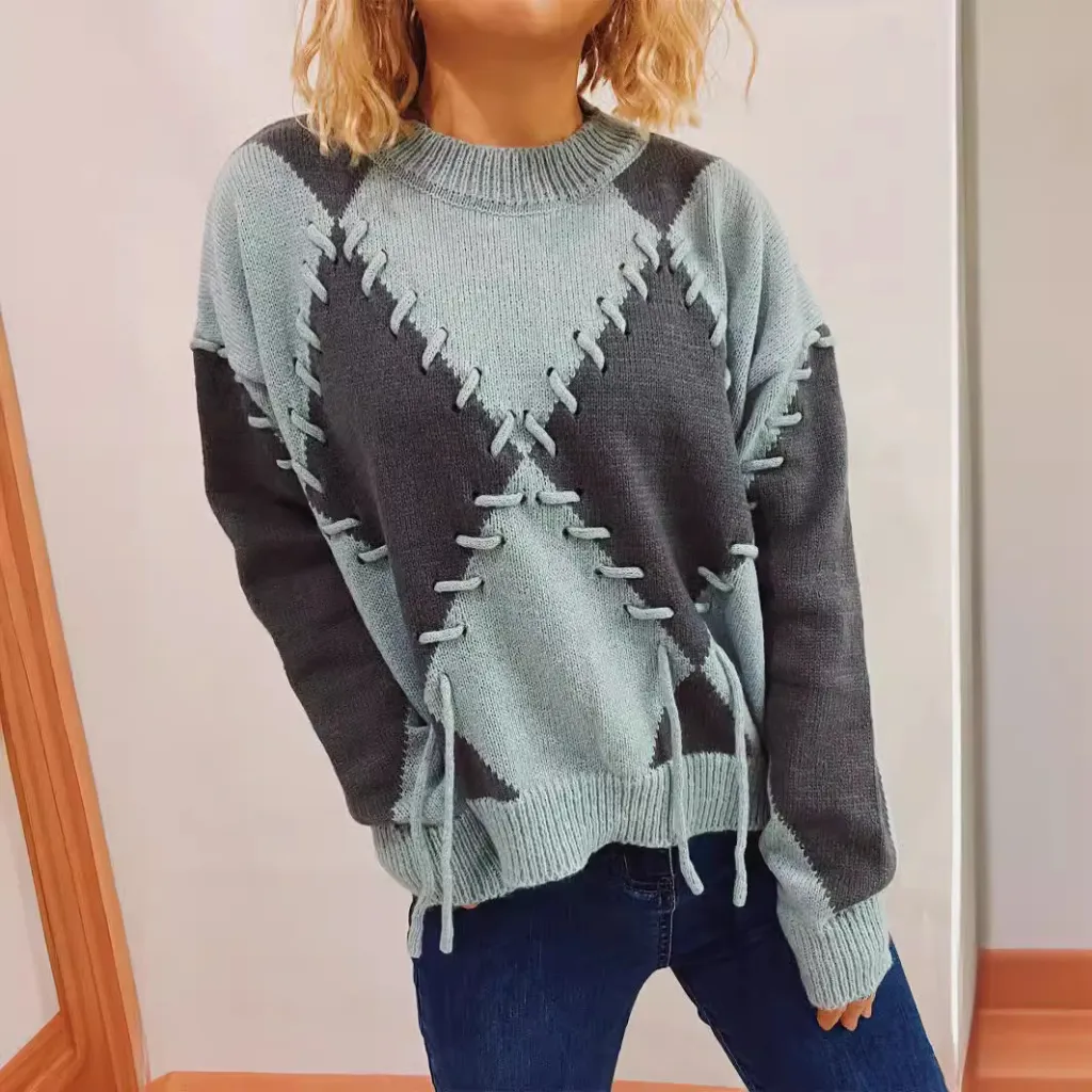 Fashion Personality Knitted Pullover Sweater Women - Gray