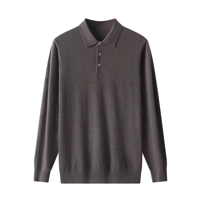 Spring New Worsted Sweater Men's Loose Solid Color Polo Collar Sweater Carbon Gray - Shop at LoveMi