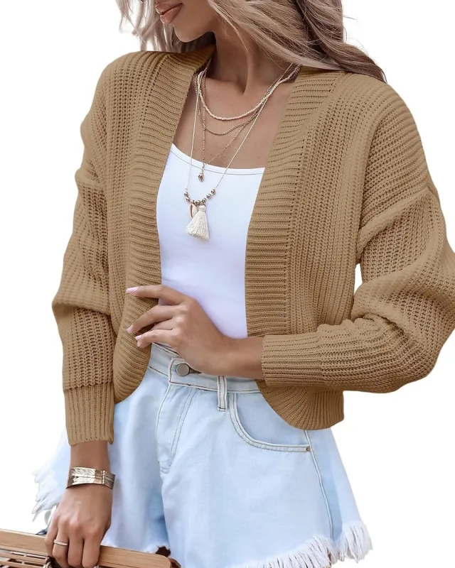 Women's Short Cape Knitted Cardigan Sweater Camel - Shop at LoveMi