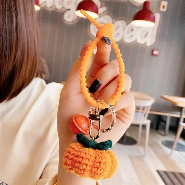 Internet Celebrity Ins Lamb Black Cat Car Key Ring Handbag Pendant Hand Woven Pumpkin - Shop at LoveMi