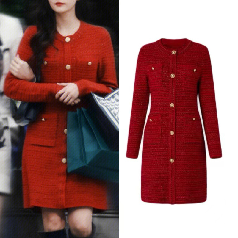 Houndstooth Red Women's Waist cinching Long Dress Wine - Shop at LoveMi