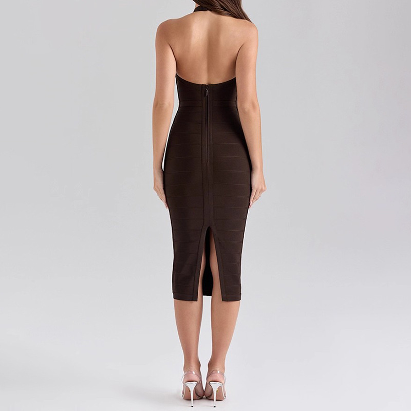 Sexy Slim Fit Slit High Elastic Spaghetti Straps Knitted Hip Skirt