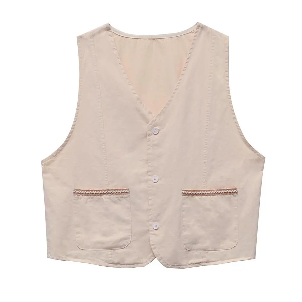 Summer Bandage Dress Casual Vest Printed Shirt Female - Apricot Vest