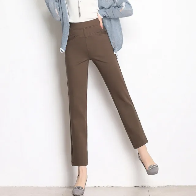 High Waist Knit Four sided Stretch Straight Camel - Shop at LoveMi
