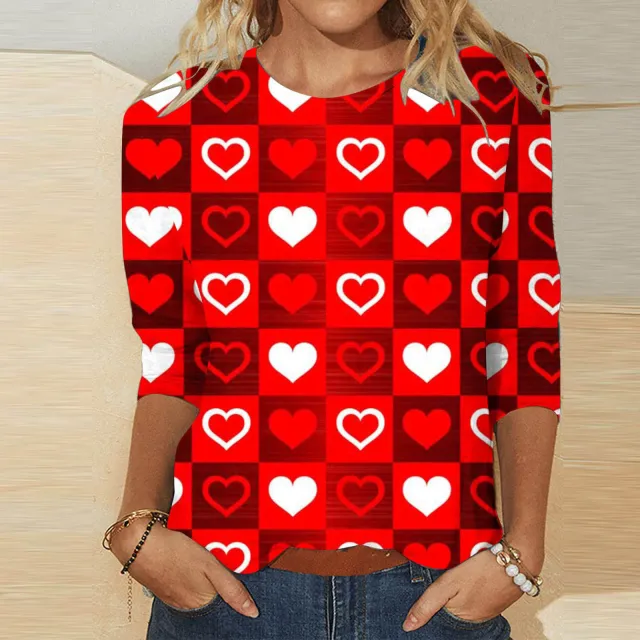 Valentine's Day Female With Hearts Printing Crew Neck T shirt Top Rq4127511 4Xl - Shop at LoveMi