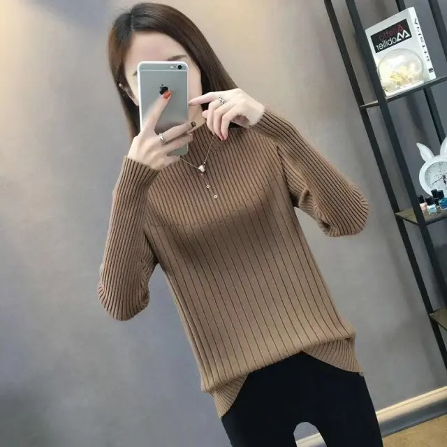 Slim Fit Slimming Inner Knitted Bottoming Shirt Women's Long Sleeve Khaki - Shop at LoveMi