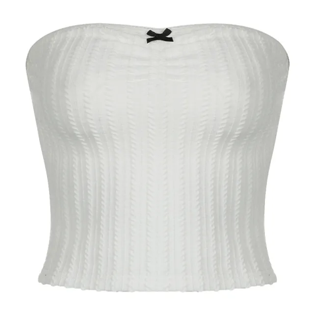 Little Woman Bow Stitching Pure Color Tube top Top White - Shop at LoveMi