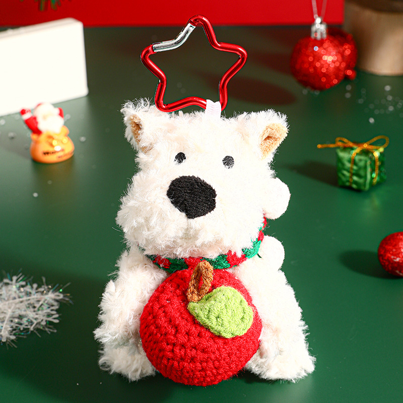 Plush West Highland Christmas Puppy Key Chain Cute Student Schoolbag Pendant Couple Small Gift