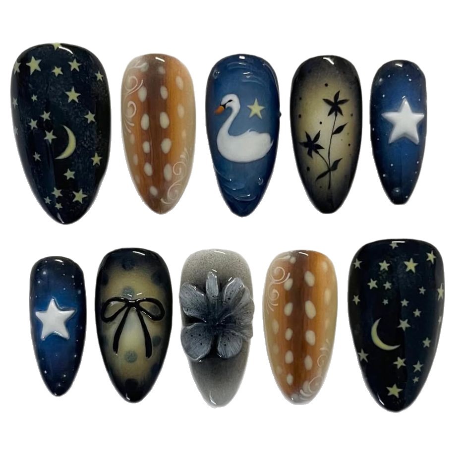 Women's Star Moon Swan Bow Flower Nail Tip