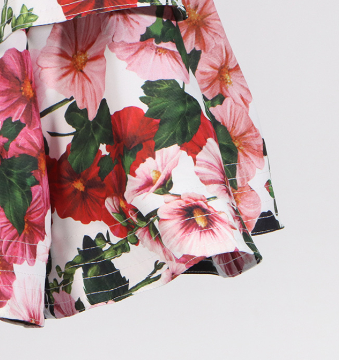 Sweet Style Sling Off-shoulder Dress Women's Printed Ruffled Slim-fit Slimming Skirt
