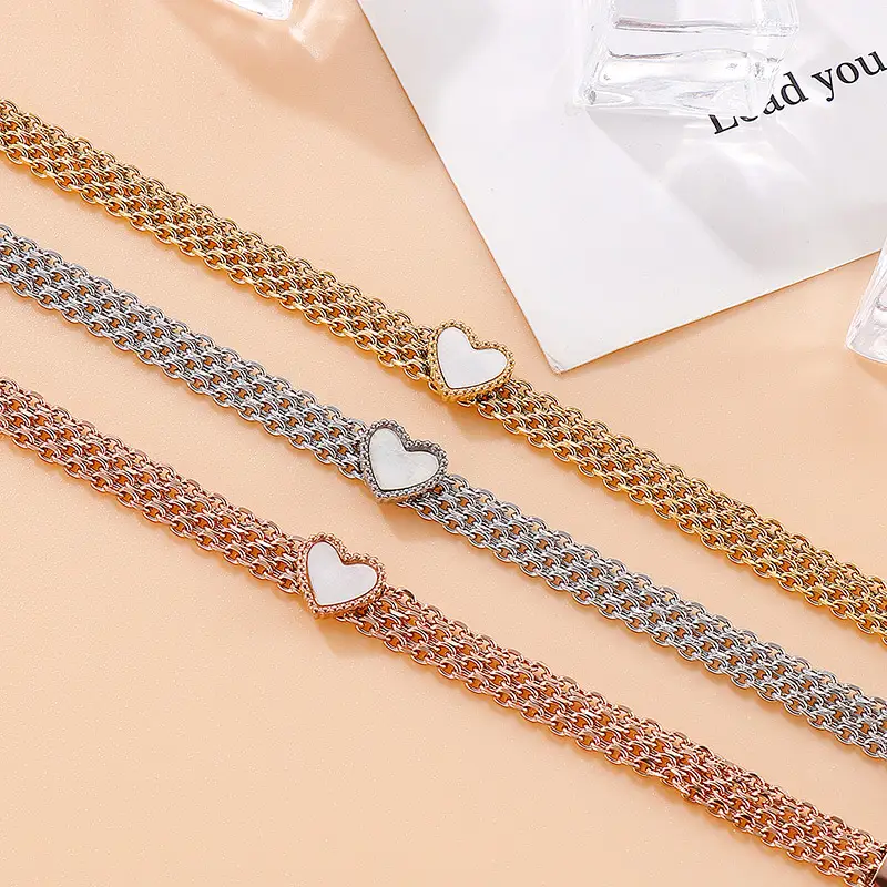 Fashion Trend Love Titanium Personality Peach Heart Stainless Steel Multi-layer Bracelet