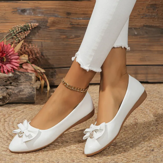 Flat Casual Plus Size Women's Shallow Mouth Bowknot Shoes White - Shop at LoveMi