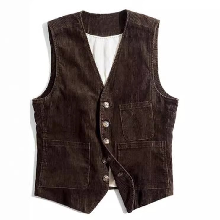 Mens Spring Autumn Corduroy Vest With Patchwork Design