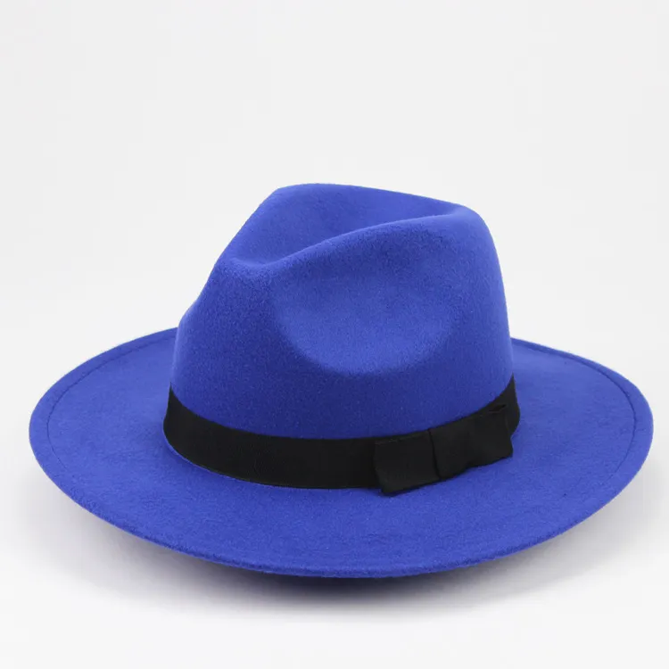 Woolen Fedora Hat Men's And Women's Big Brim Top Hat Felt Hat - Sapphire Blue