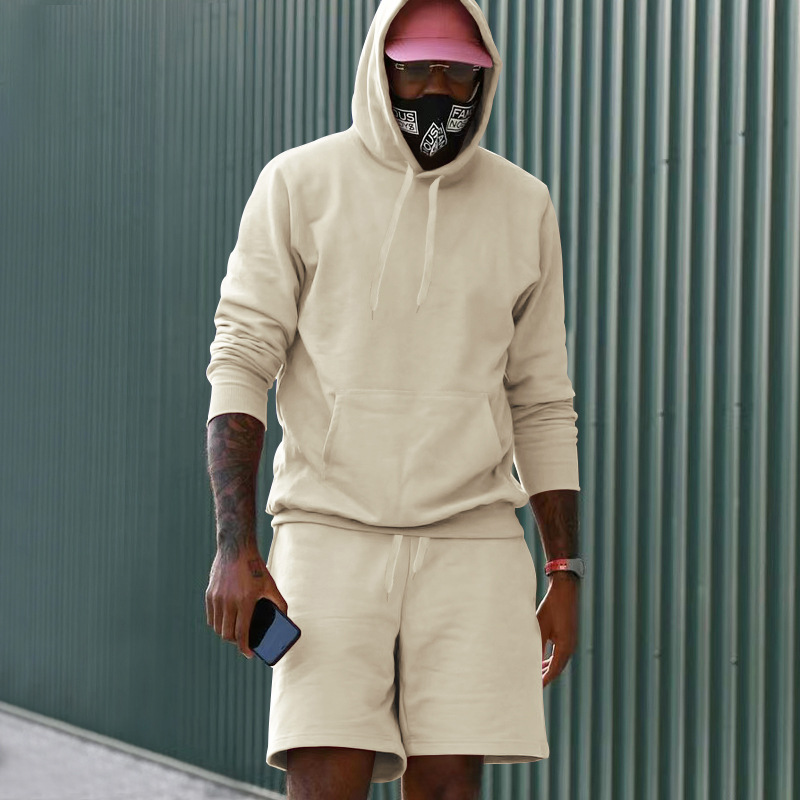 Mens Fleece-Lined Hoodie And Shorts Two-Piece Set