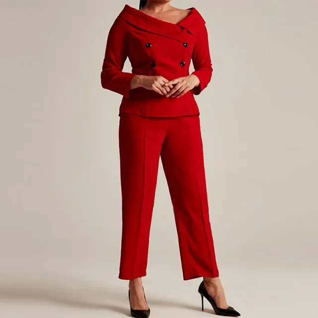 Off the shoulder Top Temperament Straight leg Pants Suit Red - Shop at LoveMi