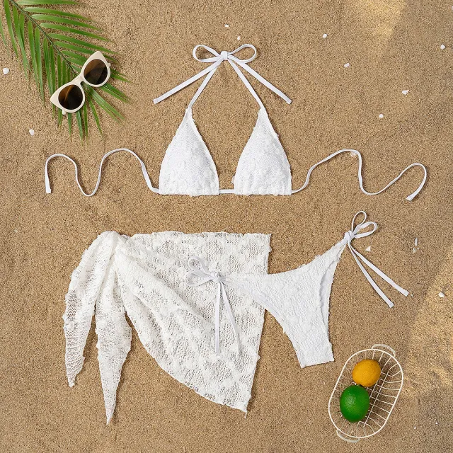 Split Bikini Mesh Halter Bandage Swimsuit Women White - Shop at LoveMi