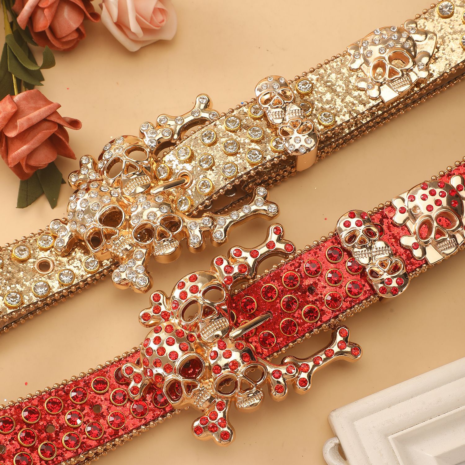 Title 6, Skull Rhinestone Belt Inlaid with Diamonds, a s...