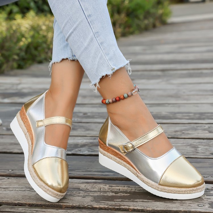 Color-block Closed-toe Thick-soled Fashionable Casual Pumps